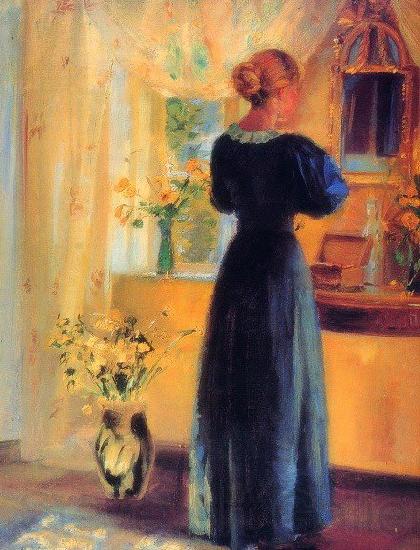 Anna Ancher Young Girl in front of Mirror Norge oil painting art
